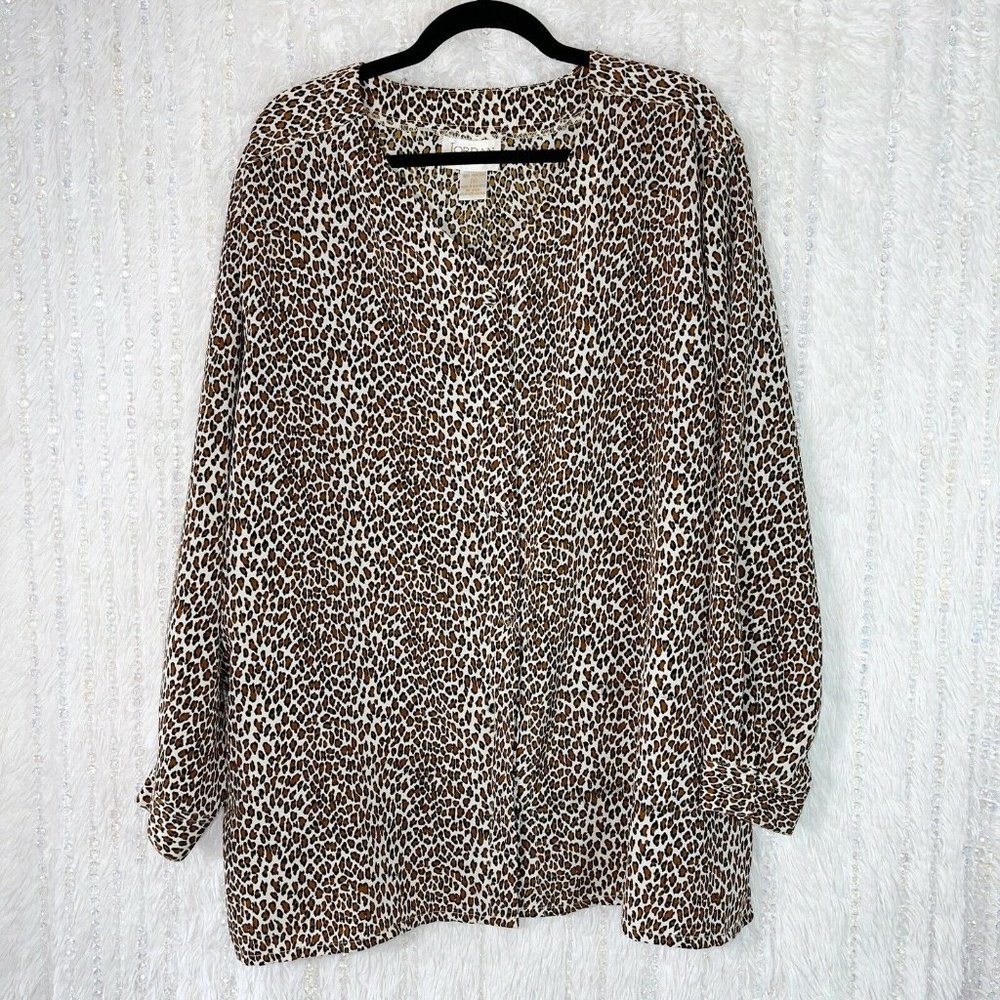 JORDAN Woman Sleep Shirt PLUS 24W Button Up Brown Animal Print Satin Nightgown
